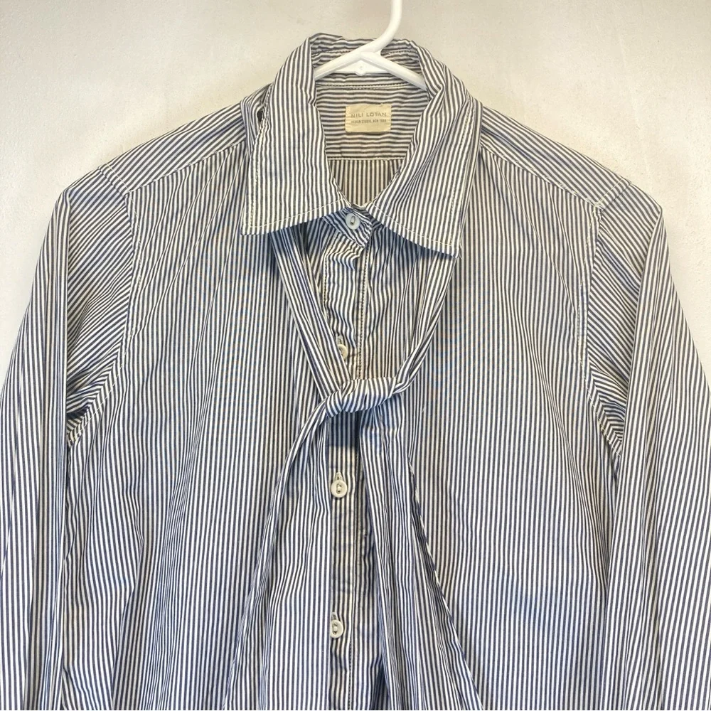 Nili Lotan Shirt Dress Blue White Striped Button Down Front XS long Sleeve - Picture 13 of 16